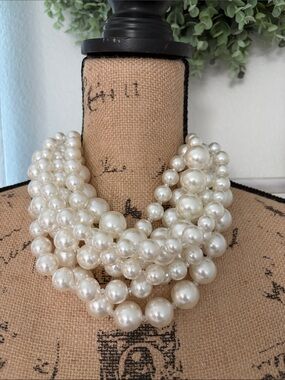 Layered Milky White Pearl Statement Necklace